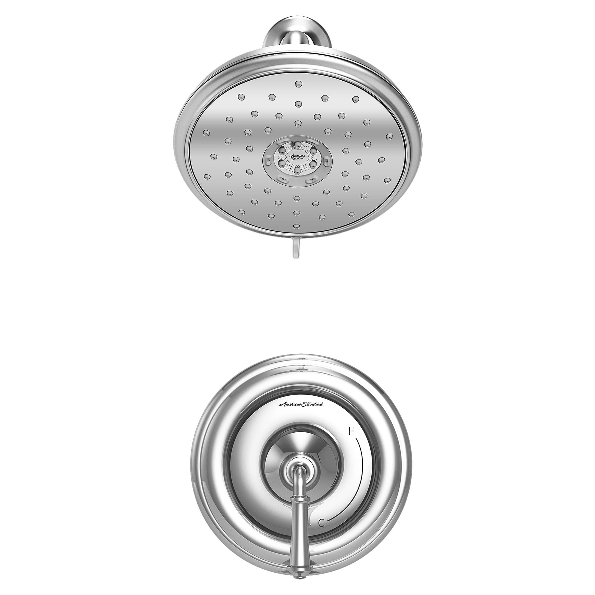 Portsmouth 1.8 GPM Round Shower Trim Kit with Water-Saving Showerhead and Double Ceramic Pressure Balance Cartridge with Lever Handle